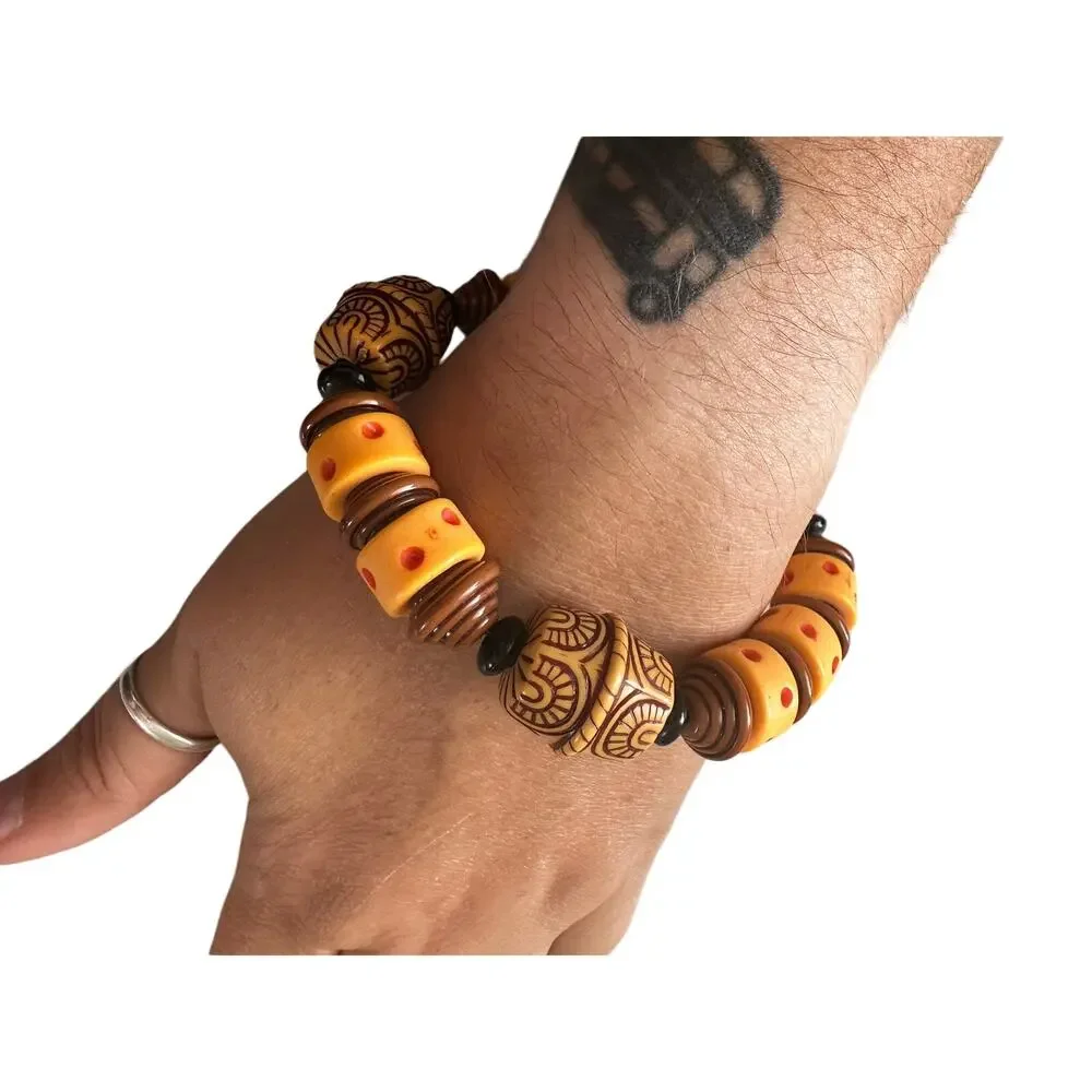 Yellow Beaded Tribal Style Stretch Bracelet